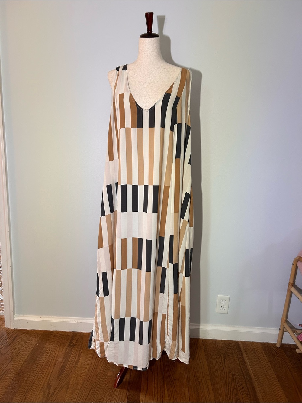 torrid Challis Twist Back Beige, Black & Cream Colorblock Maxi Dress
